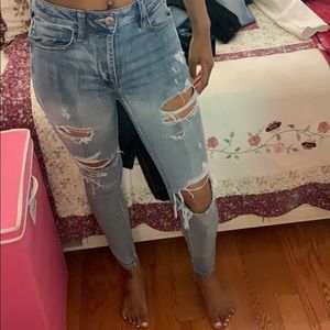 Distressed high rise skinny jeans